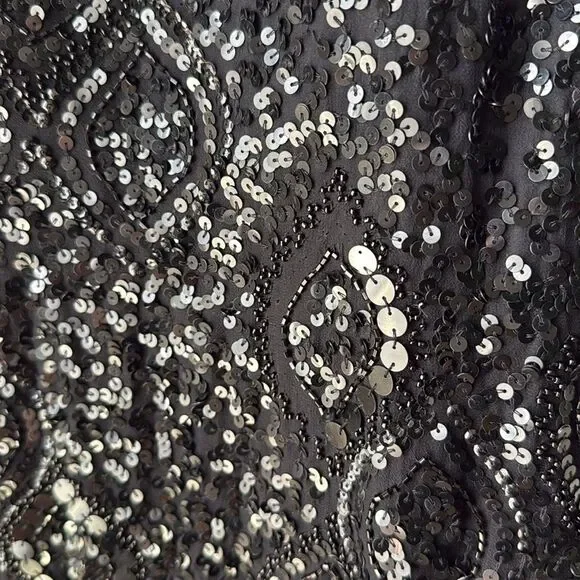 Scala Silk Black Sequin Beaded Dress Strapless Sweetheart Prom Formal Cocktail - Picture 3 of 8